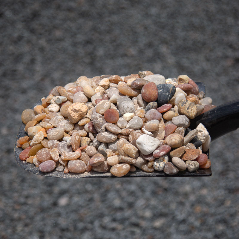 A sample of Alabama sunset rock sitting inside a shovel